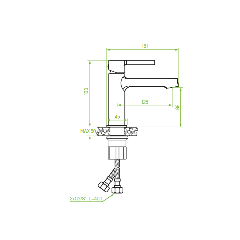 Bateria Umywalkowa Stojąca z Korkiem Czarna ALITA Laveo BVA_722D