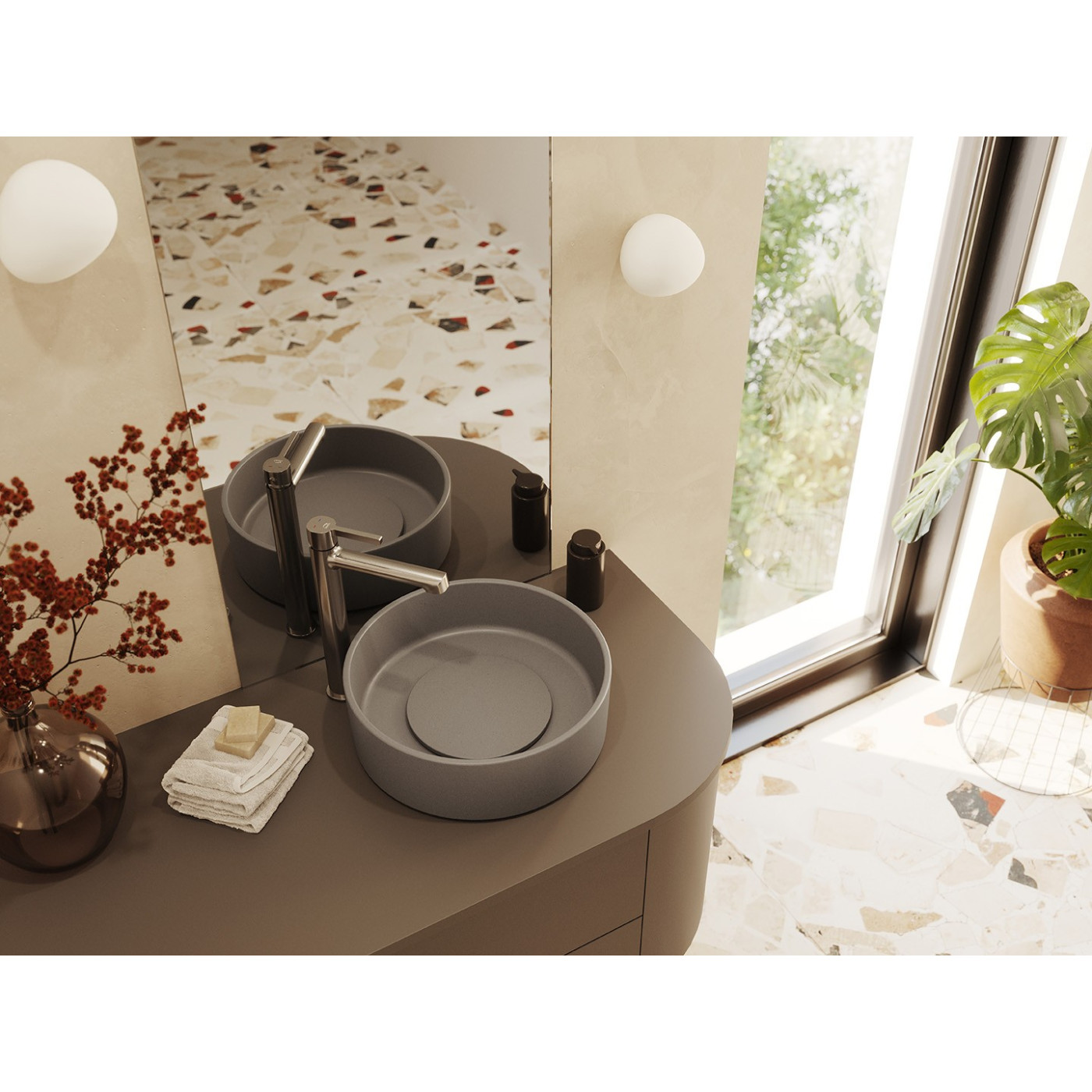 Bateria Umywalkowa Stojąca Nablatowa Srebrna ALITA Laveo Bateria Umywalkowa Stojąca Nablatowa Srebrna ALITA Laveo