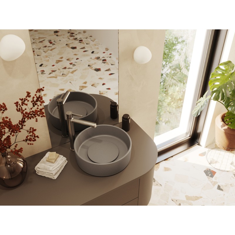 Bateria Umywalkowa Stojąca Nablatowa Srebrna ALITA Laveo Bateria Umywalkowa Stojąca Nablatowa Srebrna ALITA Laveo