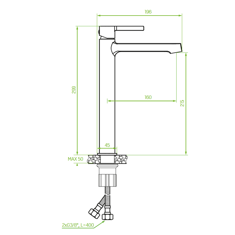 Bateria Umywalkowa Stojąca Nablatowa Czarna ALITA Laveo