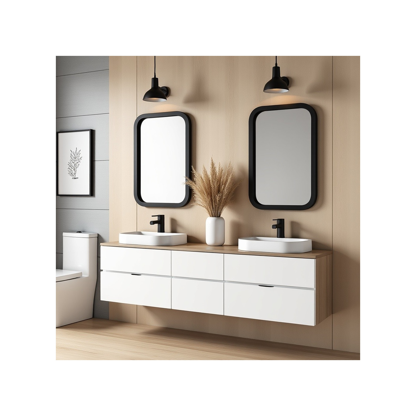 Bateria Umywalkowa Stojąca z Korkiem Czarna ALITA Laveo BVA_722D