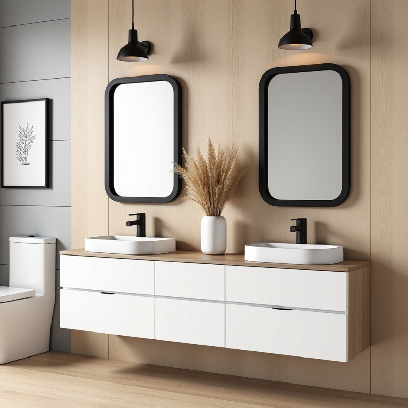 Bateria Umywalkowa Stojąca z Korkiem Czarna ALITA Laveo BVA_722D