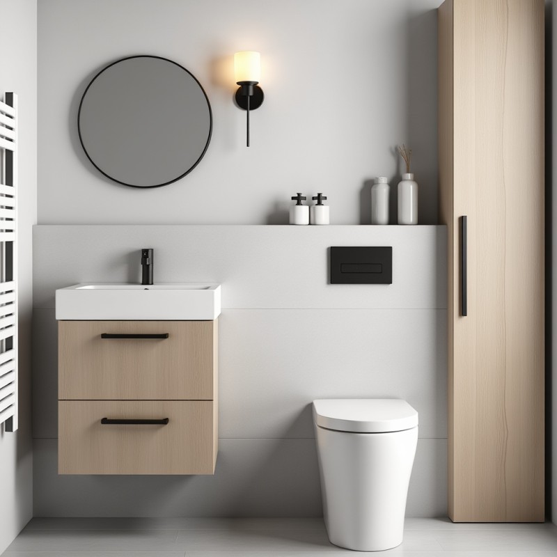 Bateria Umywalkowa Stojąca z Korkiem Czarna ALITA Laveo BVA_722D