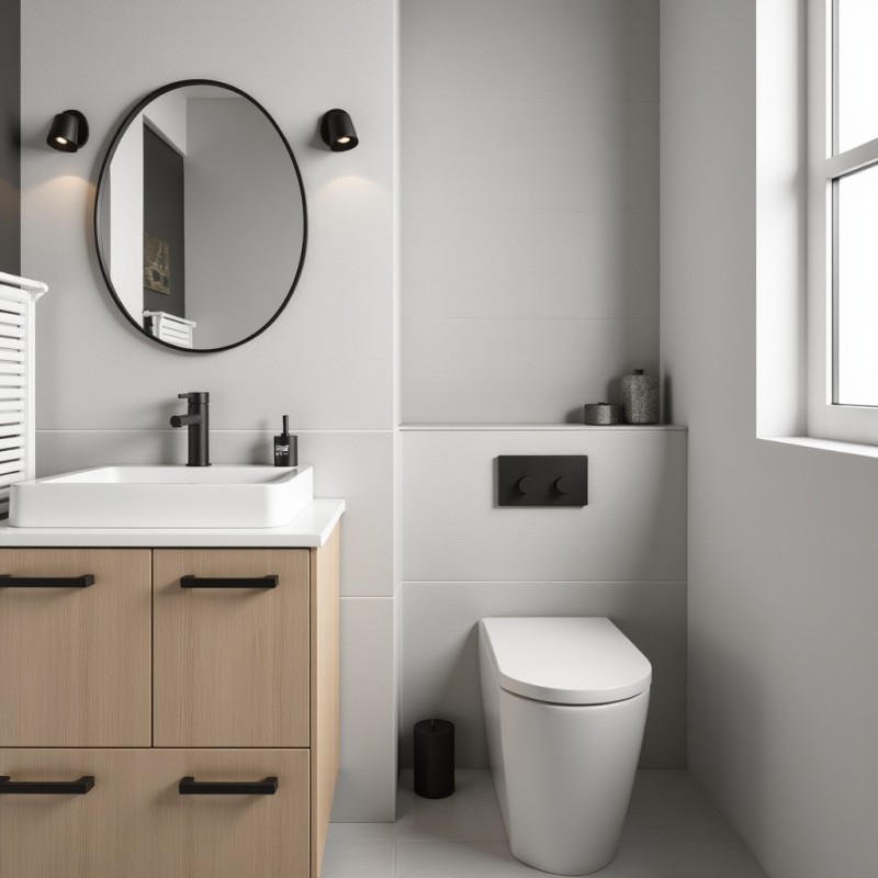 Bateria Umywalkowa Stojąca z Korkiem Czarna ALITA Laveo BVA_722D