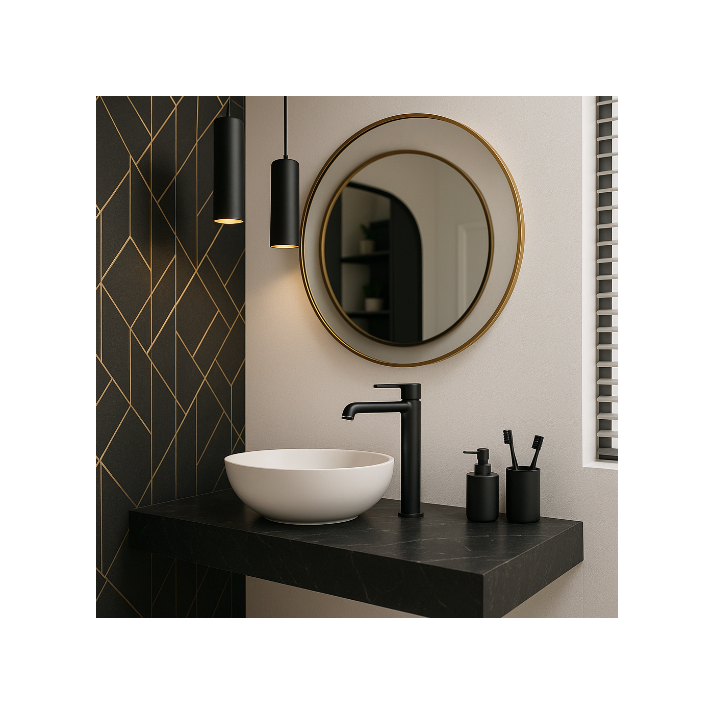 Bateria Umywalkowa Stojąca Nablatowa Czarna ALITA Laveo