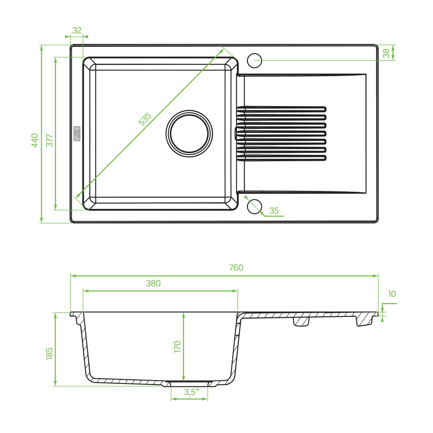 Zlewozmywak Granitowy Jednokomorowy Celia Biały Zlewozmywak Granitowy Jednokomorowy Celia Biały