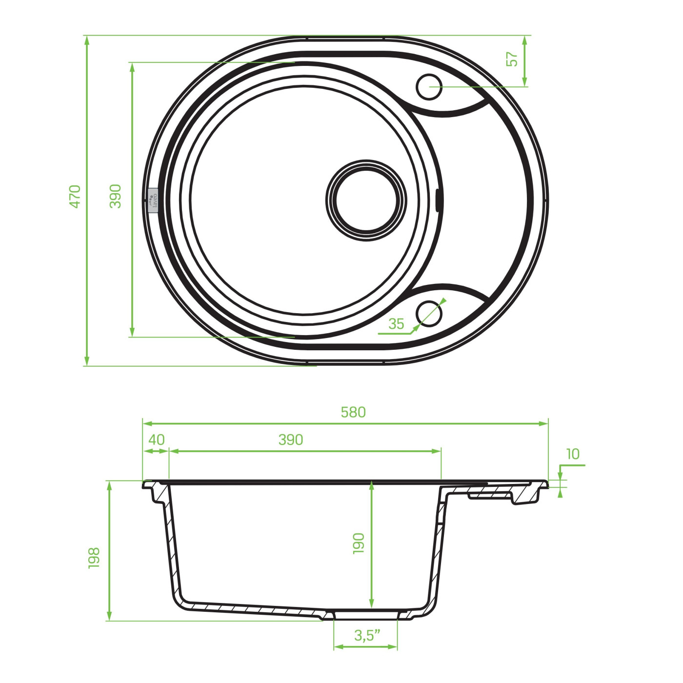 Zlewozmywak Granitowy Beżowy Jednokomorowy DAFNE Bez syfonu
