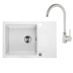 Zlewozmywak Jednokomorowy Granitowy z Baterią i Półociekaczem 44x65cm Celia Laveo