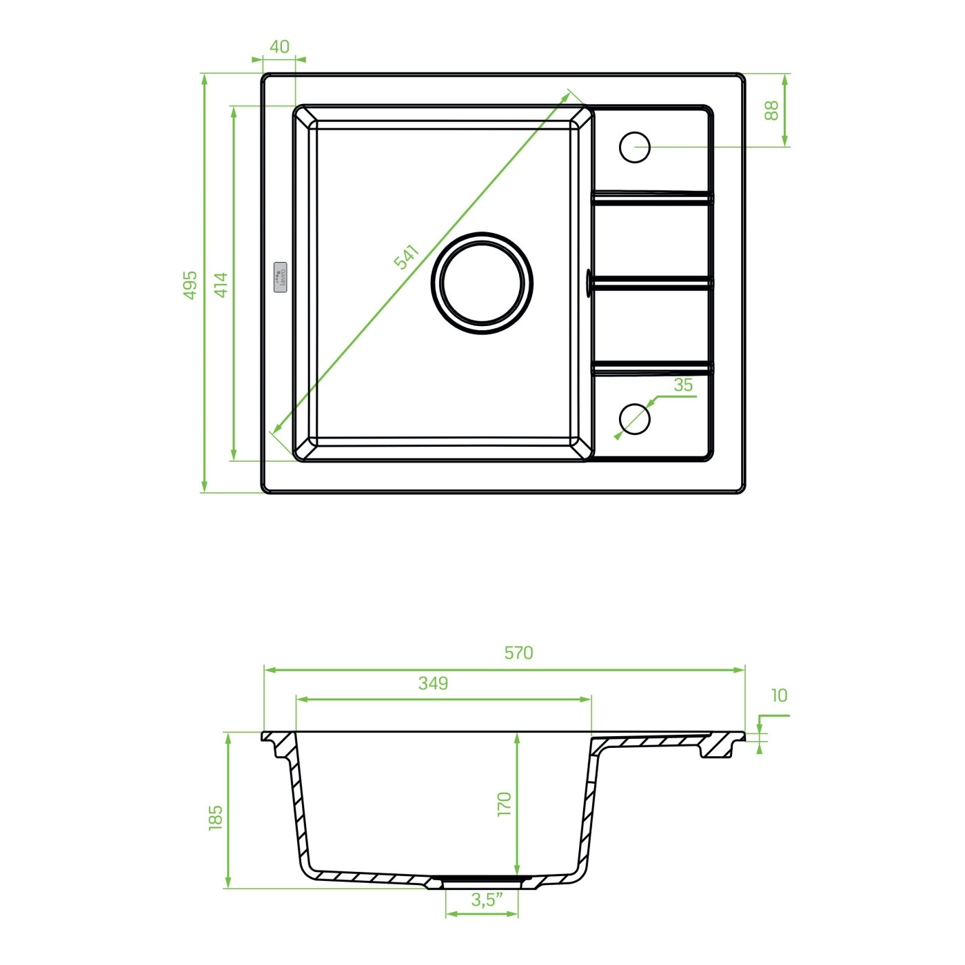 Zlewozmywak Granitowy Jednokomorowy z Półociekaczem Trzynastka Zlewozmywak Granitowy Jednokomorowy z Półociekaczem Trzynastka