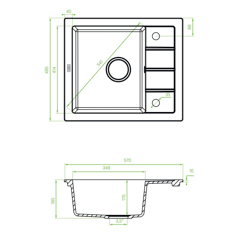 Zlewozmywak Granitowy Jednokomorowy z Półociekaczem Trzynastka Zlewozmywak Granitowy Jednokomorowy z Półociekaczem Trzynastka
