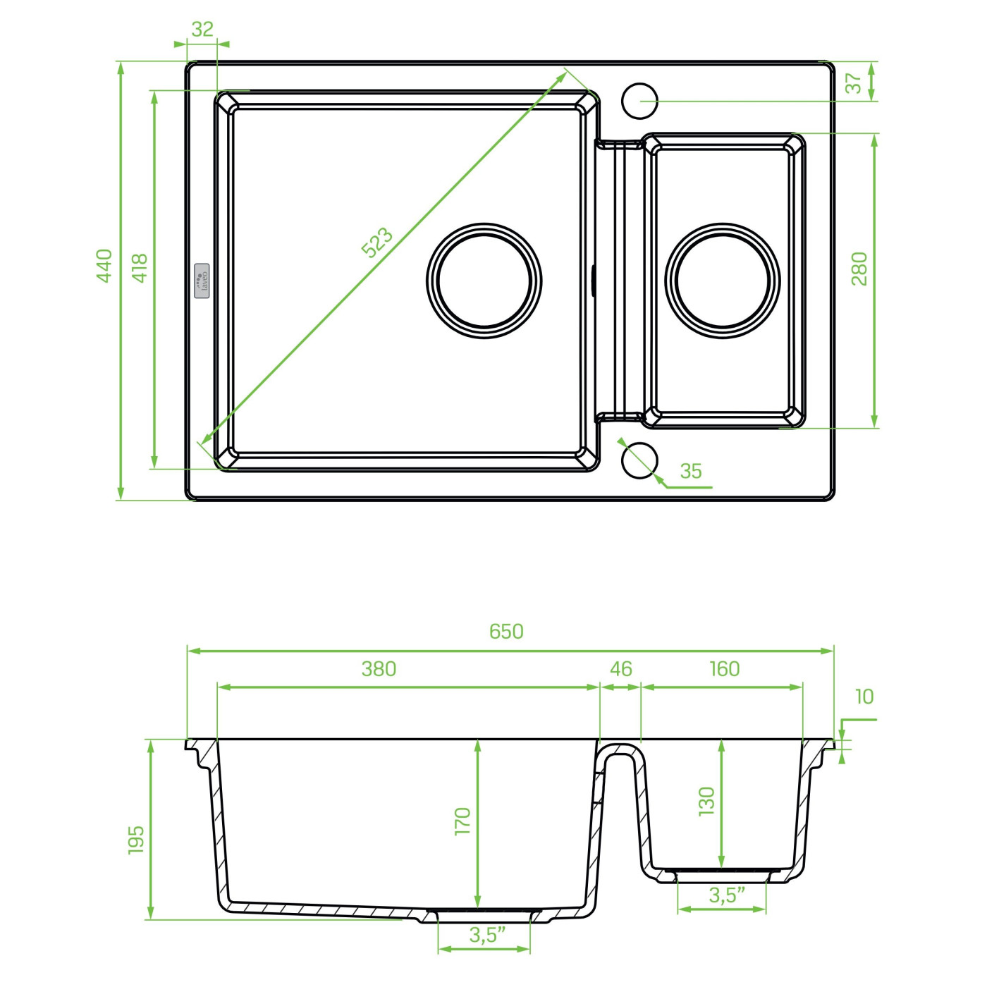 Zlew Zlewozmywak Granitowy Szary 1,5 Komorowy CELIA