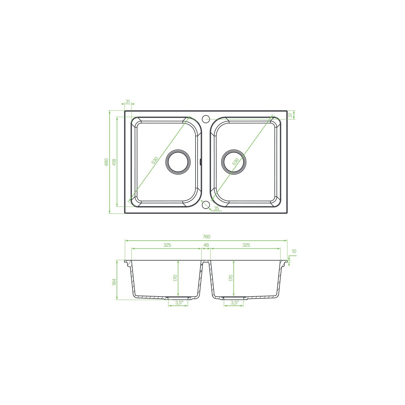 Zlew Zlewozmywak Granitowy 2 Komorowy CELIA CZARNY METALIK