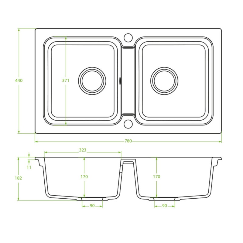 Zlewozmywak Granitowy MADAGASKAR Dwukomorowy Czarny Metalik