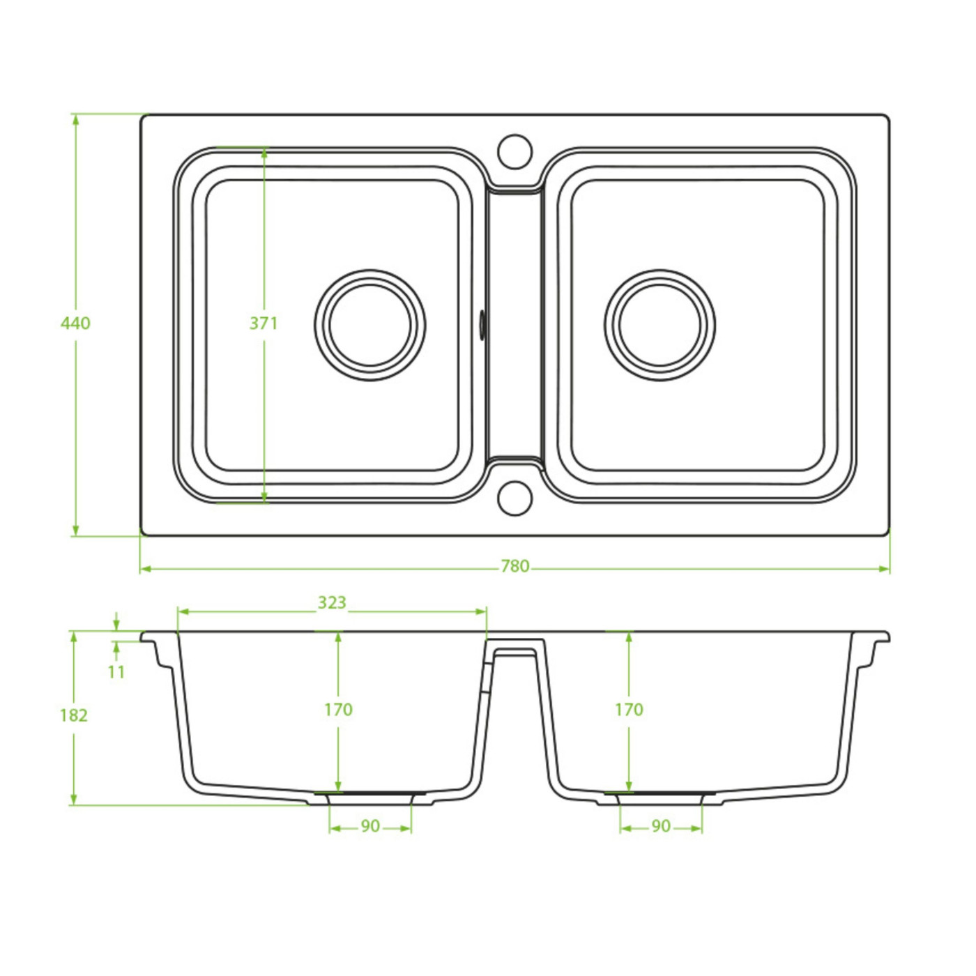 Zlewozmywak Granitowy MADAGASKAR Dwukomorowy Szary Metalik