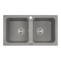 Zlewozmywak Granitowy MADAGASKAR Dwukomorowy Szary Metalik
