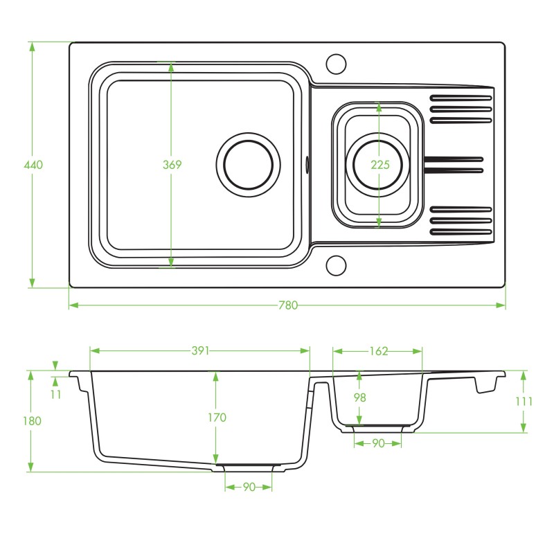 Zlew Zlewozmywak Granitowy 1,5 Komorowy Z Baterią MADAGASKAR