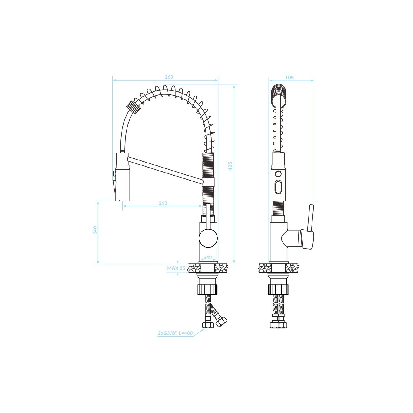 Bateria Zlewozmywakowa Stojąca Sprężyna Chrom SERPEN Kuchinox Bateria Zlewozmywakowa Stojąca Sprężyna Chrom SERPEN Kuchinox