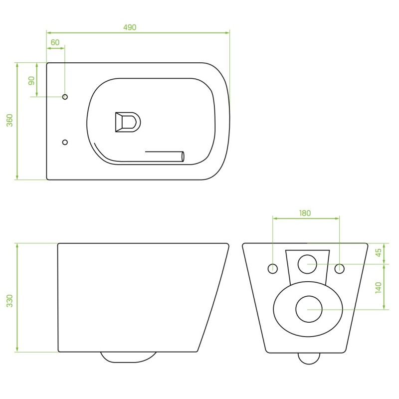 Miska Ustępowa WC Wisząca Bezkołnierzowa z Deską KVADRATO CycleON 2.0 Laveo