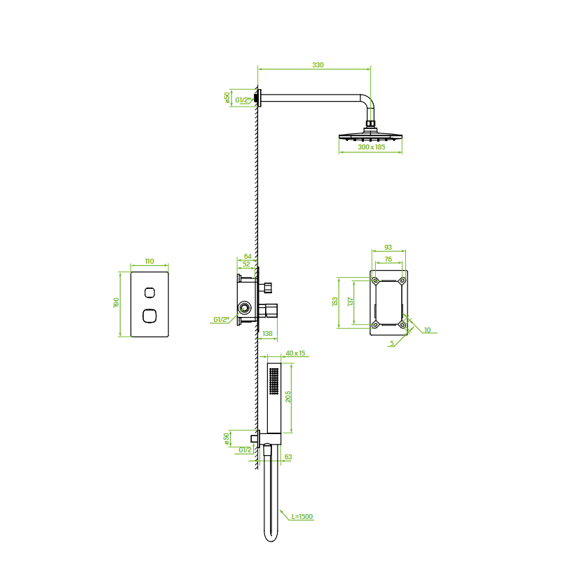 Komplet Natryskowy z Baterią Podtynkową TORES Srebrna Chrom Laveo