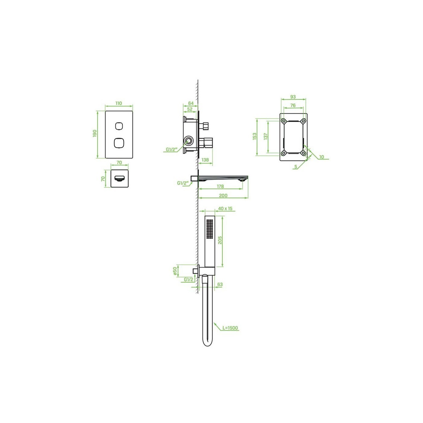 Bateria Wannowa Podtynkowa z Zestawem Natryskowym TORES Złoto Szczotkowane Laveo Bateria Wannowa Podtynkowa z Zestawem Natryskowym TORES Złoto Szczotkowane Laveo