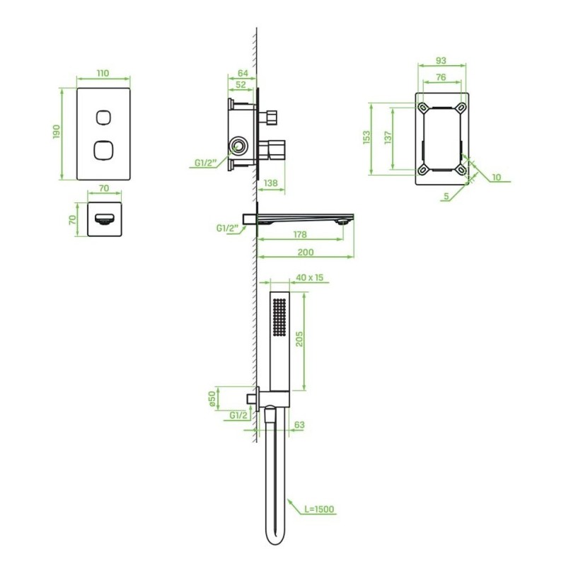 Bateria Wannowa Podtynkowa z Zestawem Natryskowym TORES Złoto Szczotkowane Laveo Bateria Wannowa Podtynkowa z Zestawem Natryskowym TORES Złoto Szczotkowane Laveo
