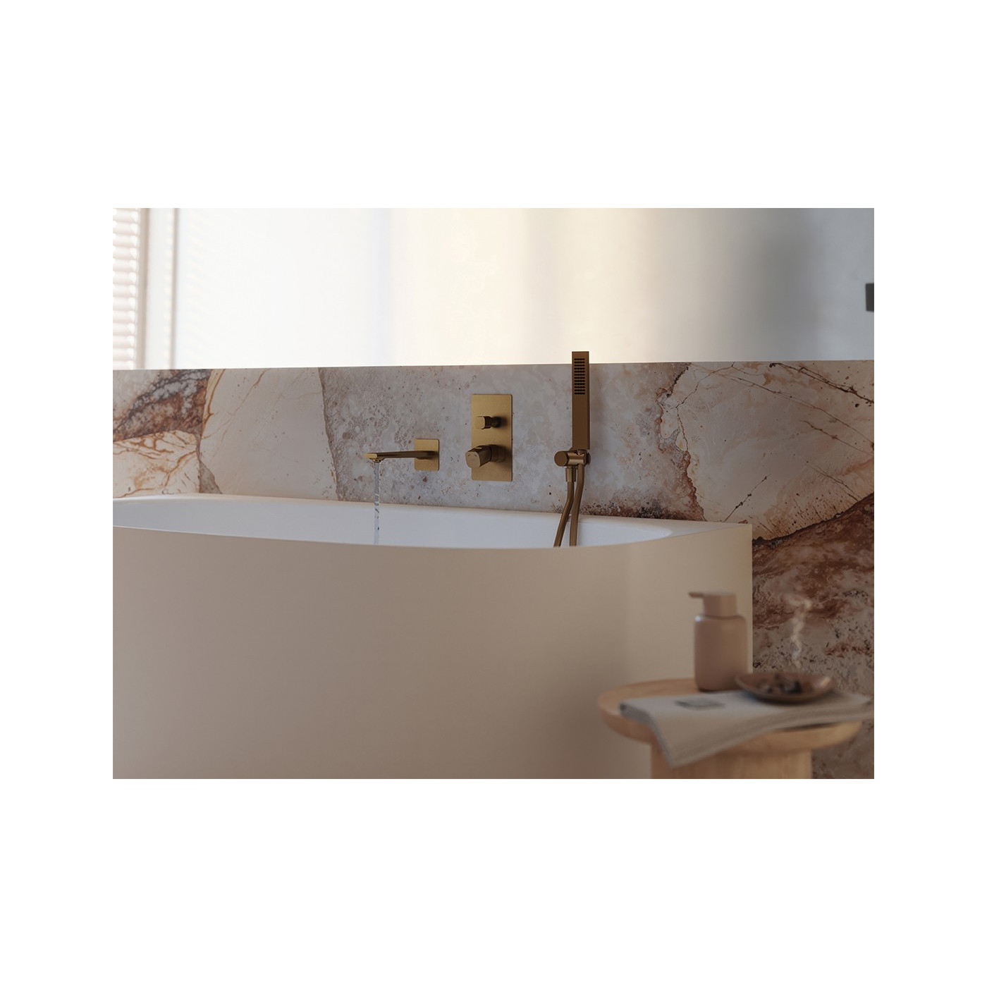 Bateria Wannowa Podtynkowa z Zestawem Natryskowym TORES Złoto Szczotkowane Laveo Bateria Wannowa Podtynkowa z Zestawem Natryskowym TORES Złoto Szczotkowane Laveo