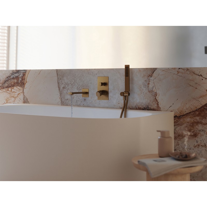 Bateria Wannowa Podtynkowa z Zestawem Natryskowym TORES Złoto Szczotkowane Laveo Bateria Wannowa Podtynkowa z Zestawem Natryskowym TORES Złoto Szczotkowane Laveo