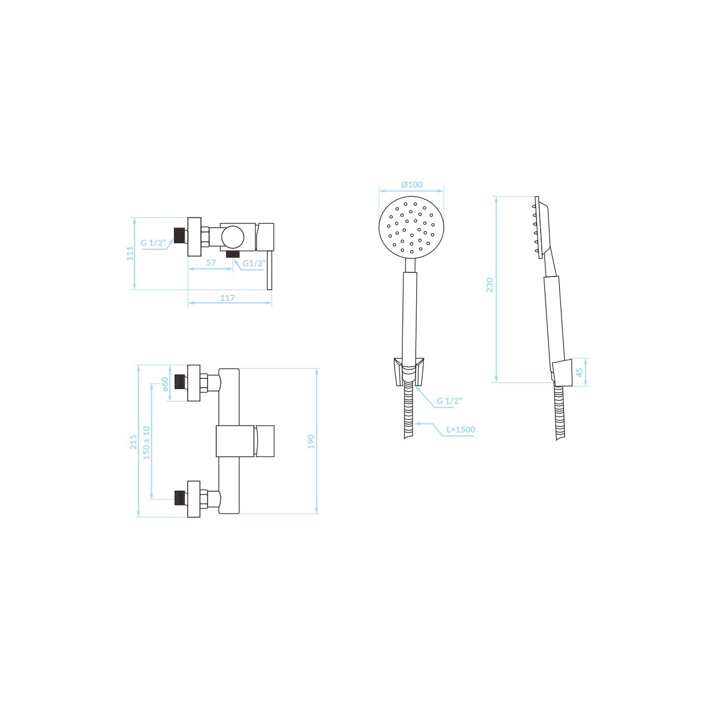 Bateria Natryskowa Ścienna z zestawem natryskowym Chrom NOIA Kuchinox BNK_041D Bateria Natryskowa Ścienna z zestawem natryskowym Chrom NOIA Kuchinox BNK_041D
