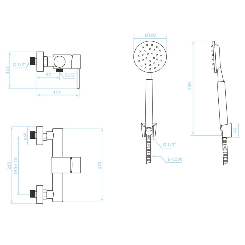 Bateria Natryskowa Ścienna z zestawem natryskowym Czarna NOIA BNK_741D Bateria Natryskowa Ścienna z zestawem natryskowym Czarna NOIA BNK_741D