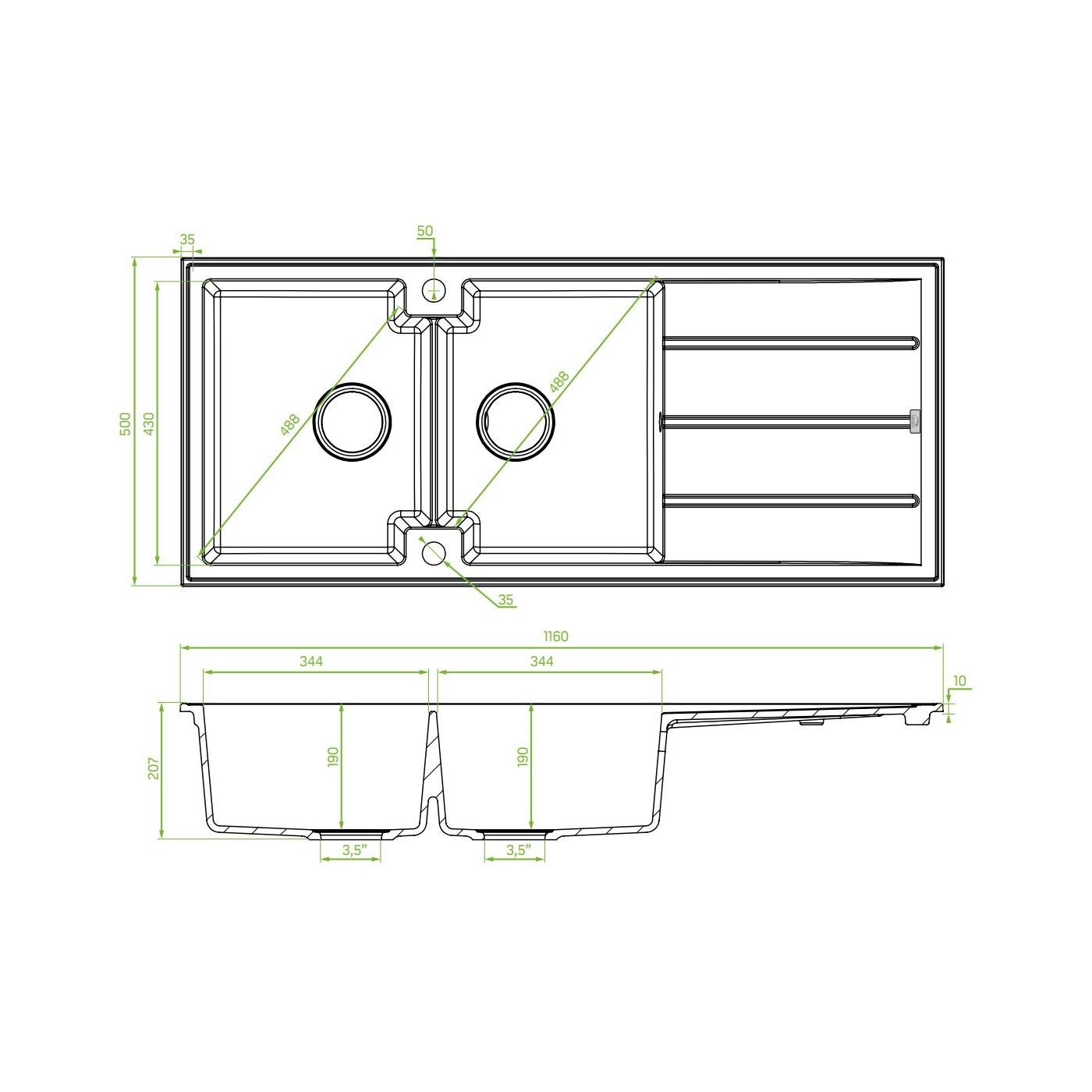 Zlewozmywak Granitowy Dwukomorowy Canaria 50x116cm Syfon Szary Laveo SPC_521T