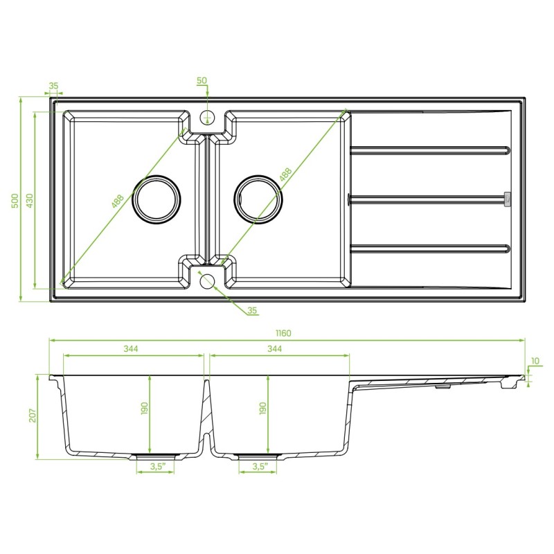 Zlewozmywak Granitowy Dwukomorowy Canaria 50x116cm Syfon Beż Laveo SPC_421T