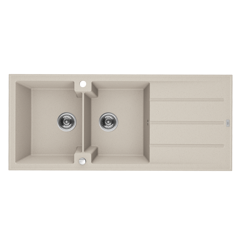 Zlewozmywak Granitowy Dwukomorowy Canaria 50x116cm Syfon Beż Laveo SPC_421T