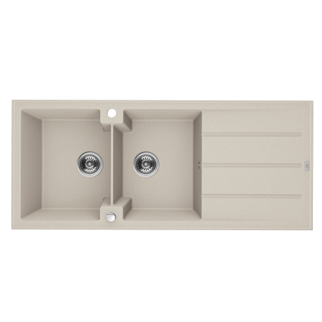 Zlewozmywak Granitowy Dwukomorowy Canaria 50x116cm Syfon Beż Laveo SPC_421T