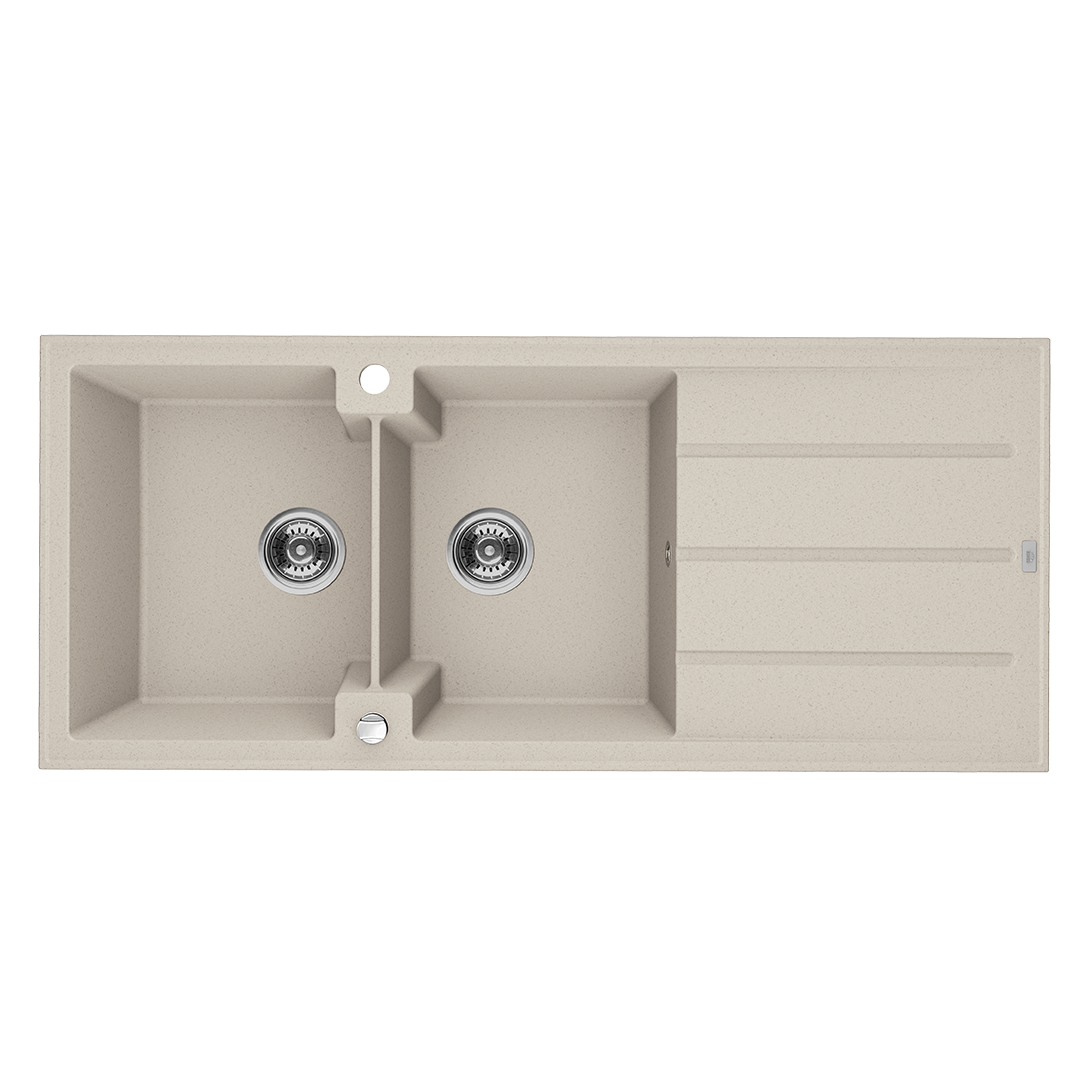 Zlewozmywak Granitowy Dwukomorowy Canaria 50x116cm Syfon Beż Laveo