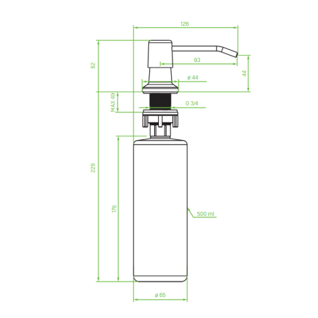 Dozownik na Płyn do Mycia Naczyń DROP Laveo 500 ml. OKD_730T
