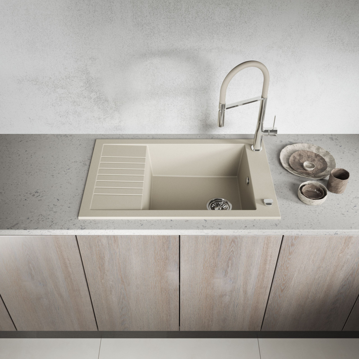 Zlew Zlewozmywak Granitowy beżowy z Półociekaczem Pionier Zlew Zlewozmywak Granitowy beżowy z Półociekaczem Pionier