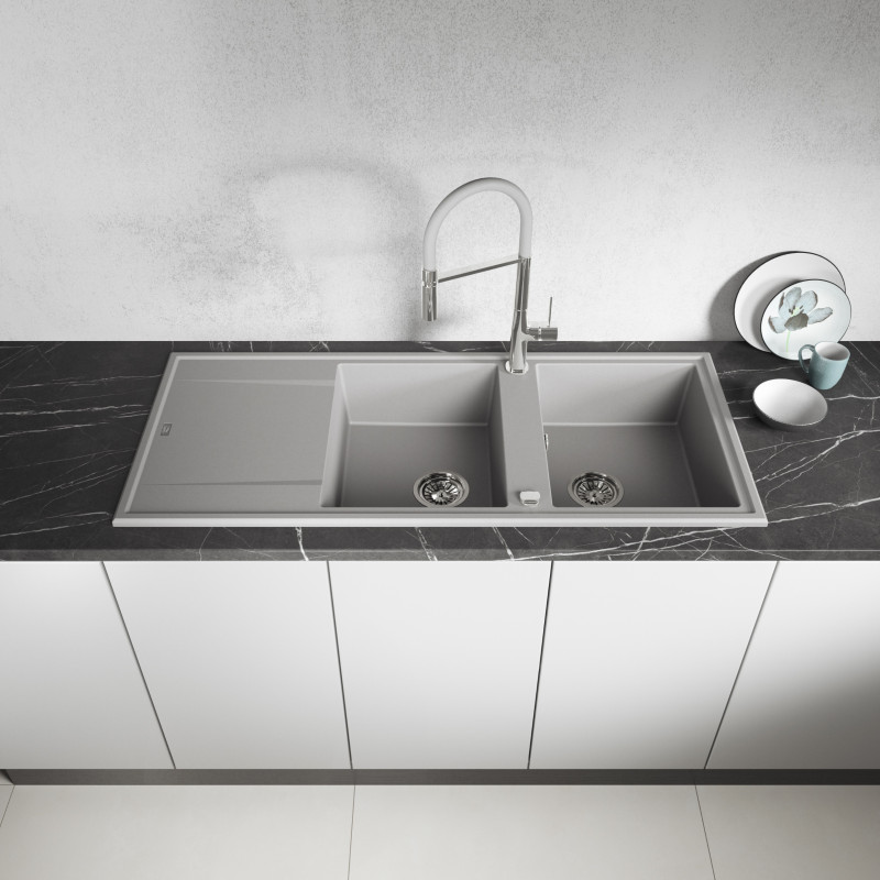 Zlew Zlewozmywak Granitowy Szary 2 Komorowy MEGALO