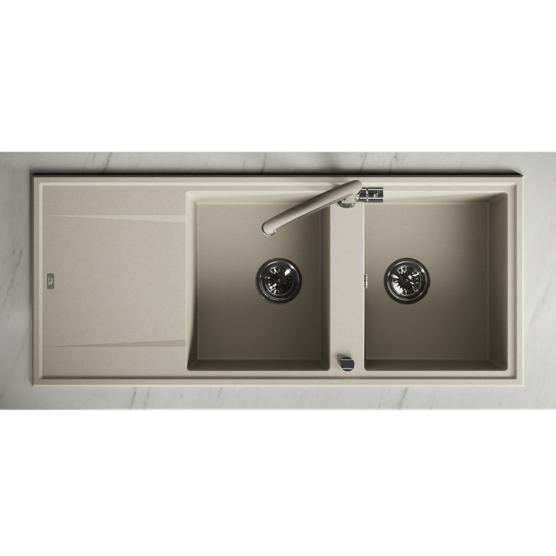 Zlew Zlewozmywak Granitowy Beżowy 2 Komorowy Megalo