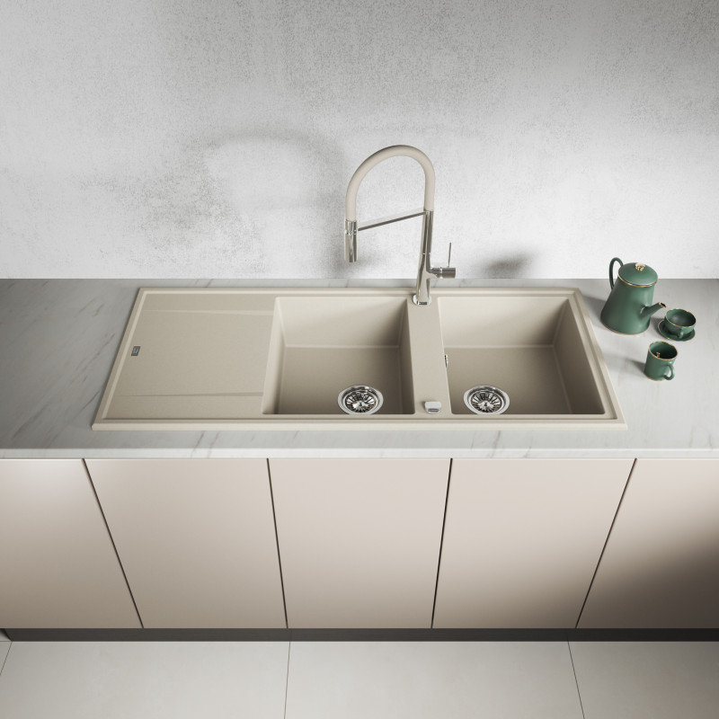 Zlew Zlewozmywak Granitowy Beżowy 2 Komorowy Megalo