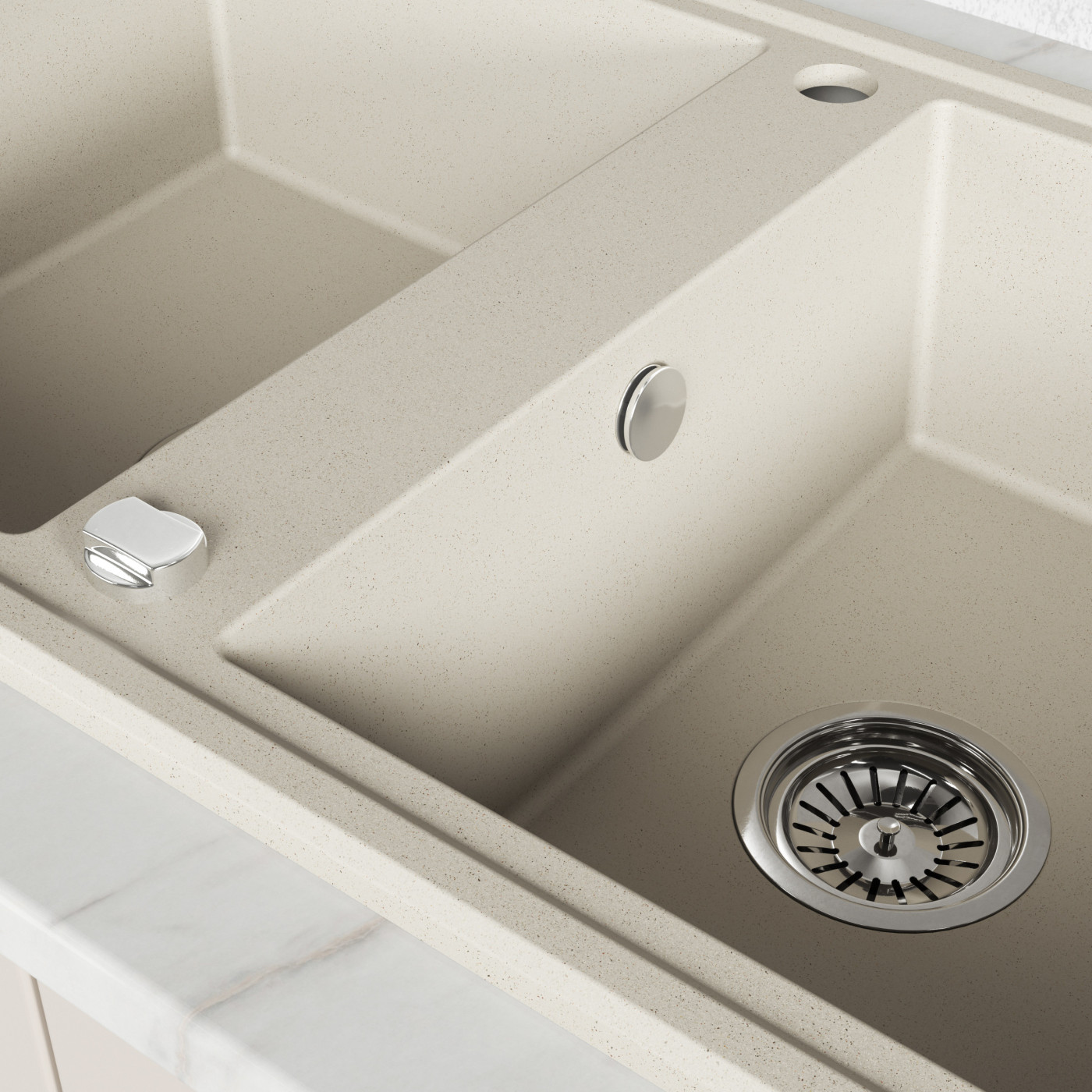 Zlew Zlewozmywak Granitowy Beżowy 2 Komorowy Megalo