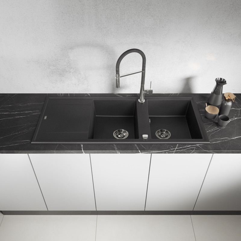 Zlew Zlewozmywak Granitowy Czarny 2 Komorowy Megalo