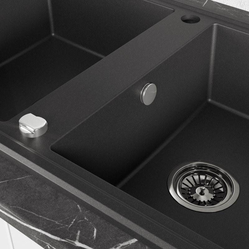 Zlew Zlewozmywak Granitowy Czarny 2 Komorowy Megalo