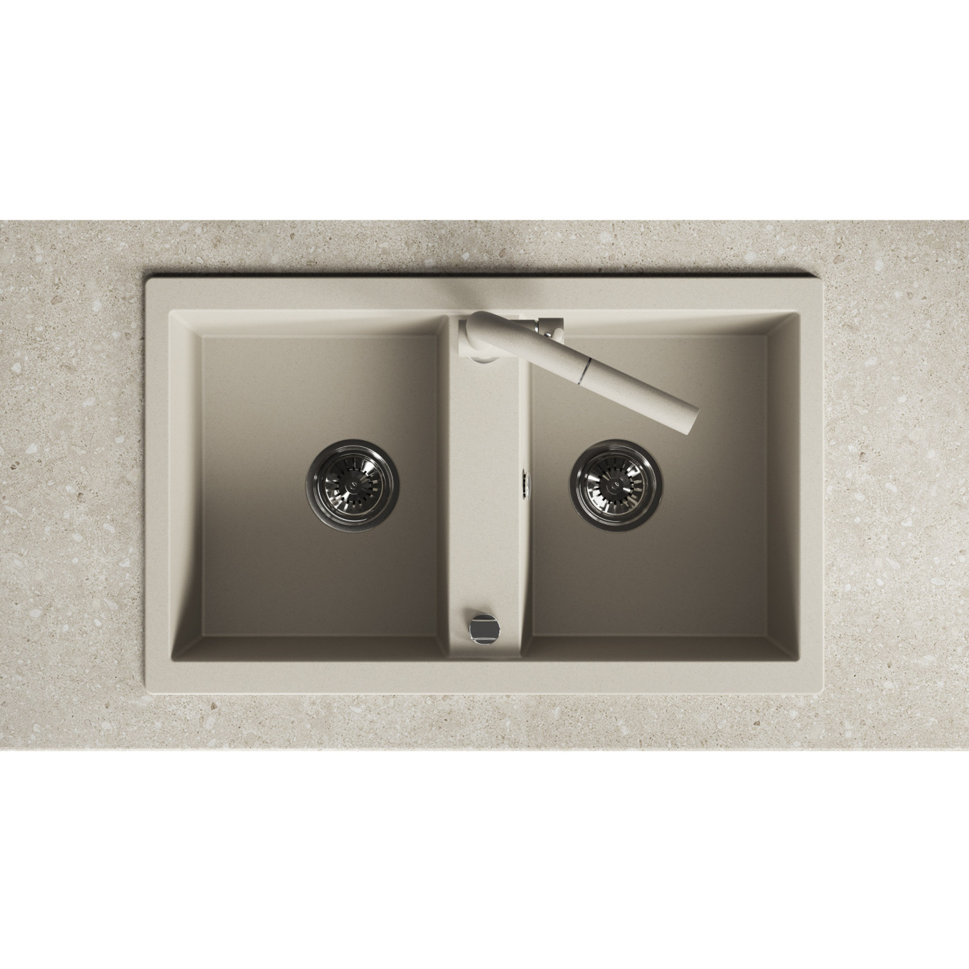 Zlew Zlewozmywak Granitowy Beżowy 2 Komorowy Barbados