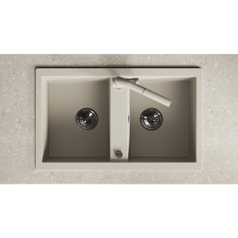 Zlew Zlewozmywak Granitowy Beżowy 2 Komorowy Barbados