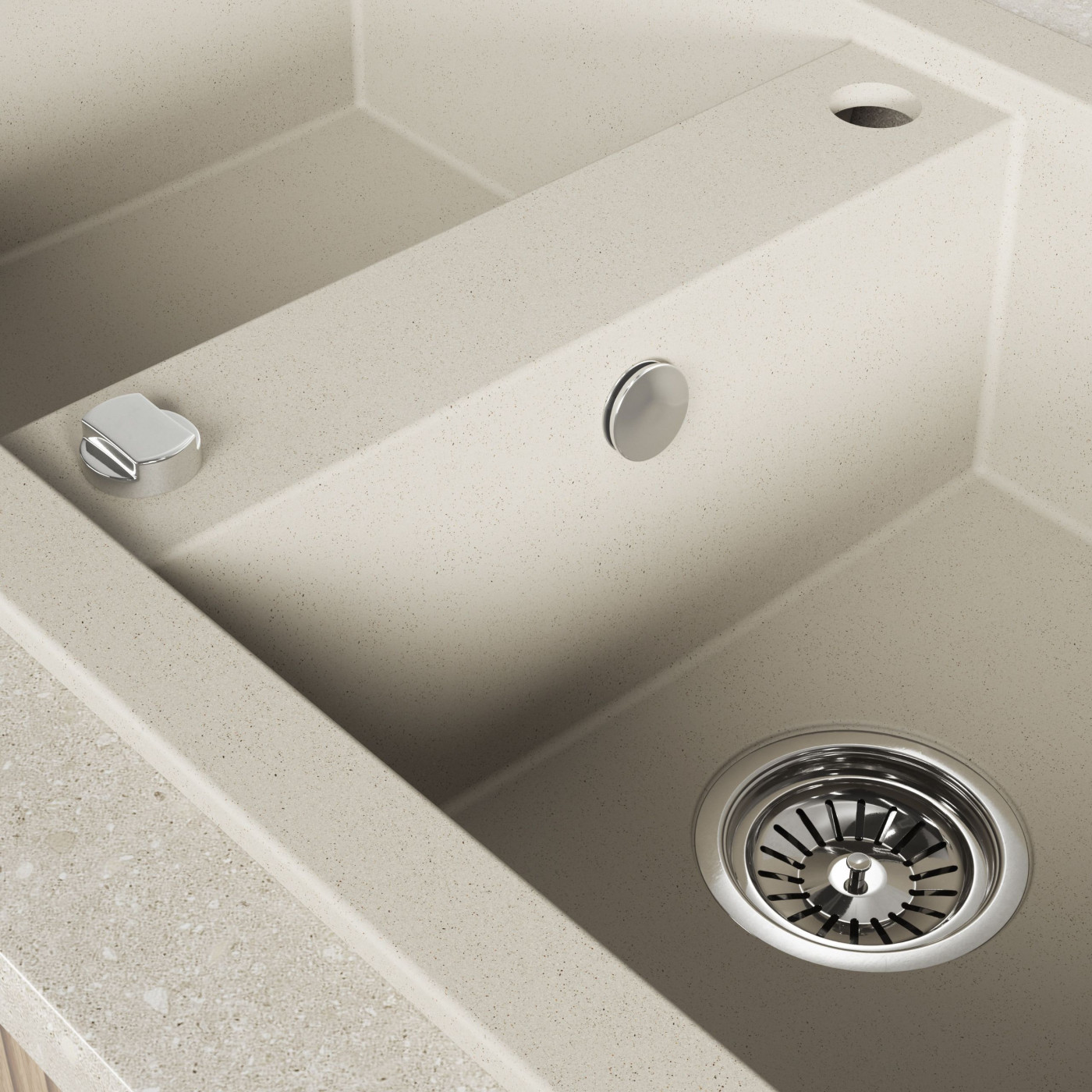 Zlew Zlewozmywak Granitowy Beżowy 2 Komorowy Barbados