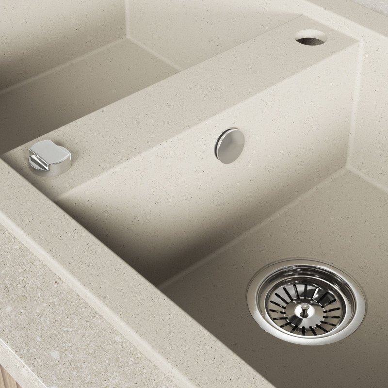 Zlew Zlewozmywak Granitowy Beżowy 2 Komorowy Barbados