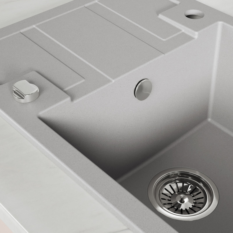 Zlew Zlewozmywak Jednokomorowy Szary z Półociekaczem Barbados Zlew Zlewozmywak Jednokomorowy Szary z Półociekaczem Barbados