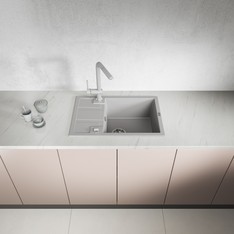 Zlew Zlewozmywak Jednokomorowy Szary z Półociekaczem Barbados Zlew Zlewozmywak Jednokomorowy Szary z Półociekaczem Barbados