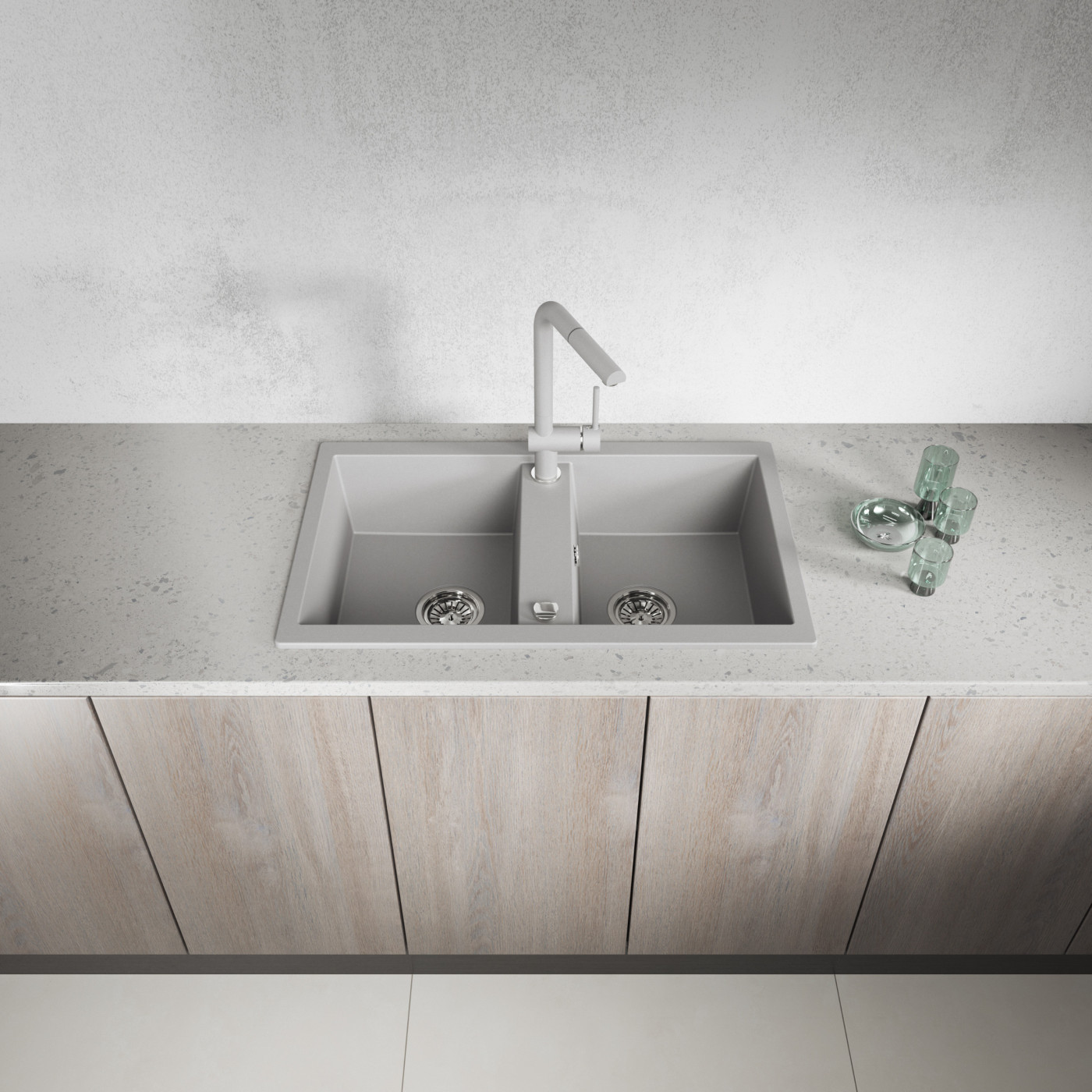 Zlew Zlewozmywak Granitowy Szary 2 Komorowy Barbados