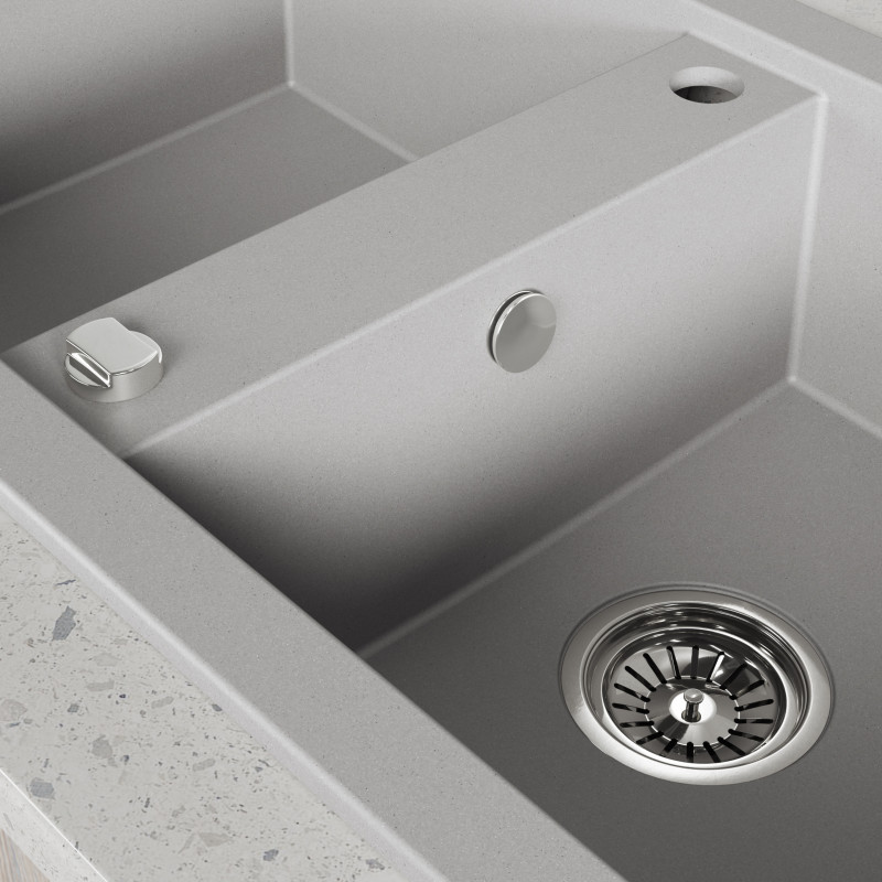 Zlew Zlewozmywak Granitowy Szary 2 Komorowy Barbados